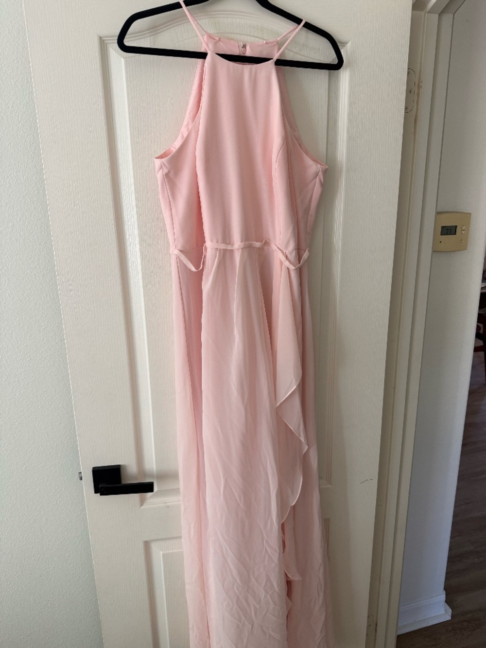David’s Bridal Petal Pink Chiffon Maxi Dress Size 14 NWT High Neck